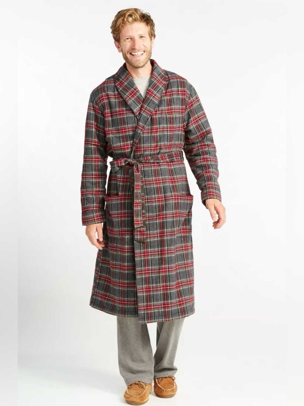 L.L. Bean Scotch Plaid Shawl-Collar Robe Coat- Sherpa lined